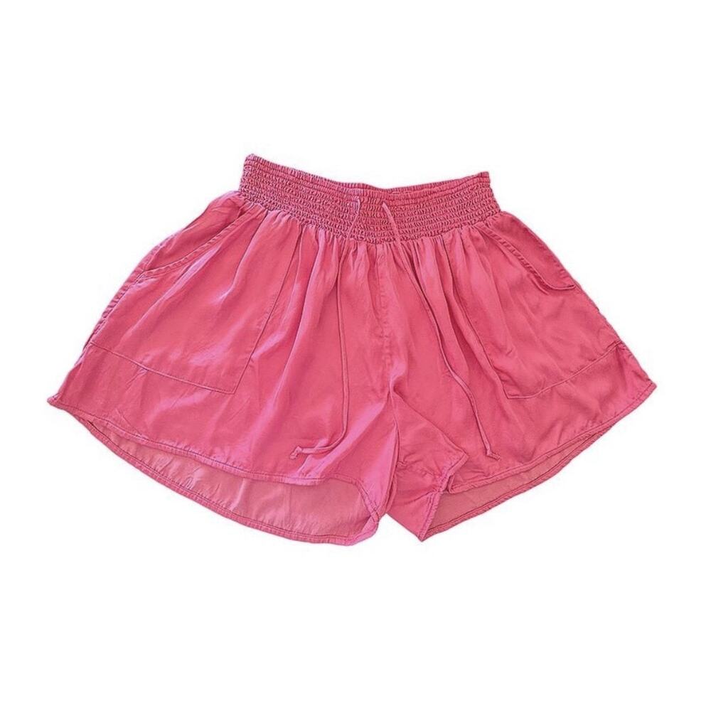 Aerie NWT $39.95 Fuchsia Pink High Rise Smocked Elastic Waist Drawstring Shorts